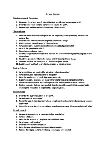 Hazardous Earth Revision Summary