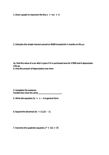 Year 10 Intermediate Maths Quick Review Mixed