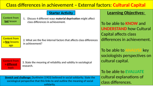 External factors affecting class achievement: Cultural capital