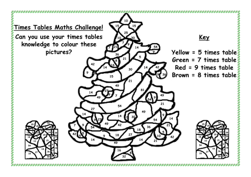 Christmas Times Tables Colouring Sheet