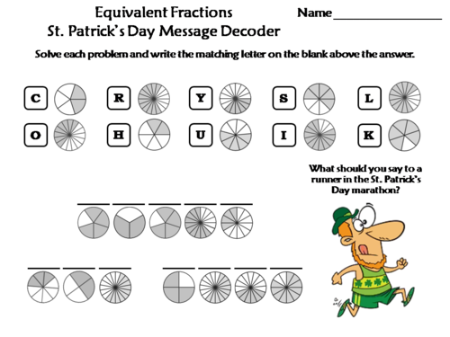 Equivalent Fractions St. Patrick's Day Math Activity: Message Decoder