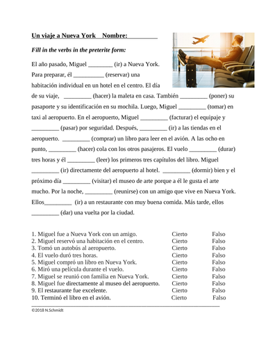 un viaje a nueva york preterite worksheet with travel vocabulary viaje avion teaching resources