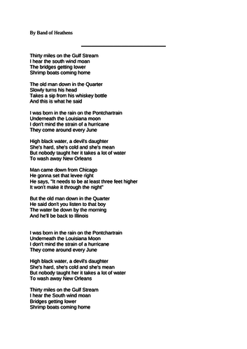 Year 6 Whole Class Reading comprehension - Hurricane song