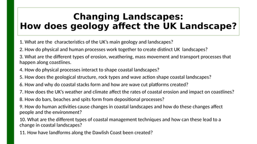 Eedexcel A GCSE Topic 1A: Coastal landscapes knowledge organiser
