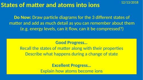 States of matter and atoms into ions