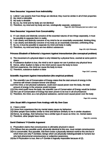 AQA A-Level Metaphysics of Mind Arguments