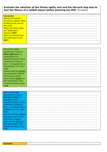 GCSE PE 9 mark worksheet