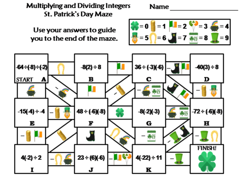 Multiplying and Dividing Integers Activity: St. Patrick's Day Math Maze