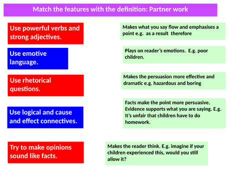 Persuasive techniques match with definition