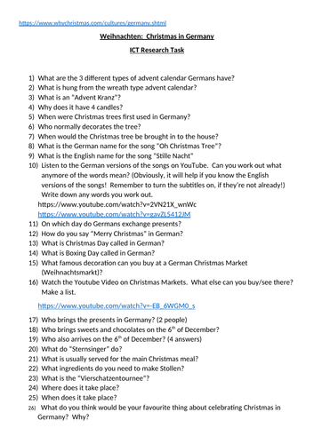 Christmas in Germany ICT Research Task