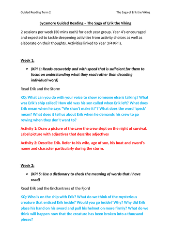 The Saga of Erik the Viking - Year 3/4 Guided Reading Scheme of Work *OFSTED - OUTSTANDING SCHOOL*