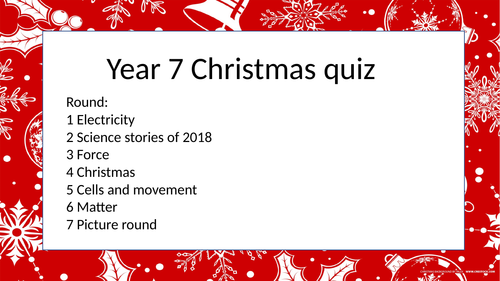 Christmas science quiz Activate year 7 (or 8 as revision)