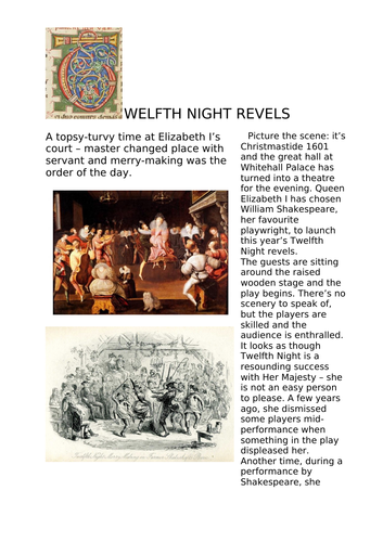 Twelfth Night Revels reading comprehension