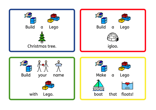 STEM Lego challenge cards, some Christmas themed. SEN/KS1