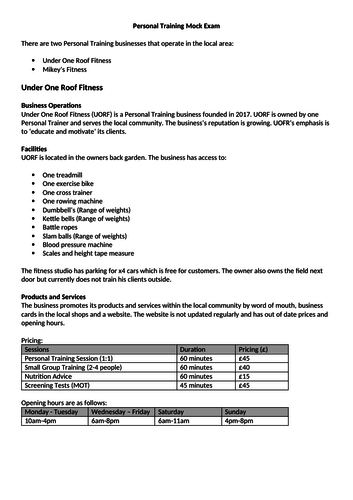 Unit 22 - Investigating Business in Sport: Personal Trainer Mock Exam