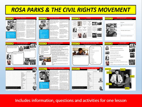 Rosa Parks 1 x Hour Lesson Black History Month Diversity & Equal Rights Racism Civil Movement