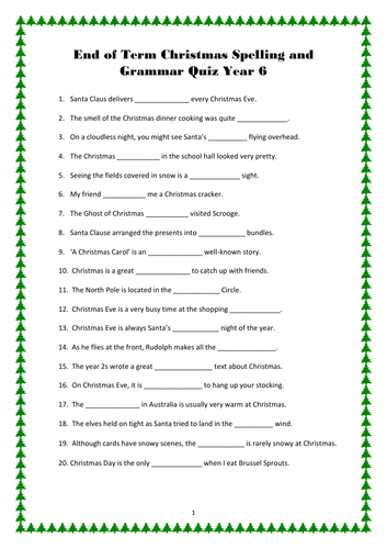 Year 6 Christmas Grammar Spelling And Punctuation Quiz Teaching 