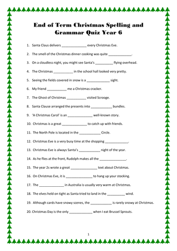 Year 6 Christmas Grammar Spelling And Punctuation Quiz Teaching