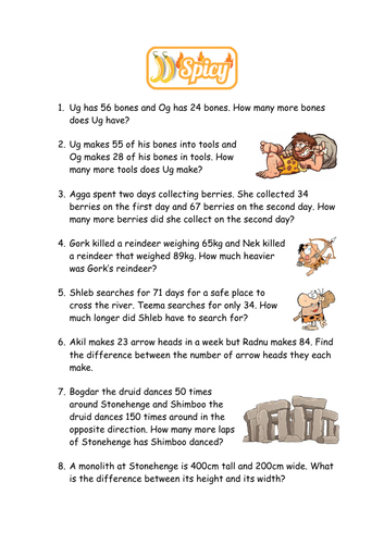 Stone Age Word Problems - Find the Difference