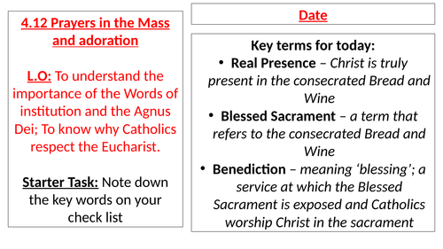 AQA B GCSE - 4.12 - Prayers in the Mass and adoration