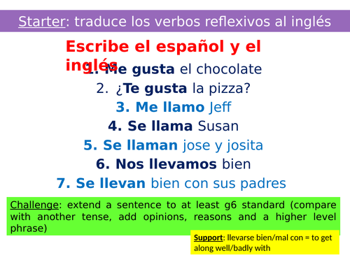 Spanish Grammar - reflexive verbs with lots of AFL