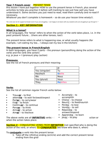 FRENCH KS3/GCSE - The present tense from SCRATCH WORKSHEET