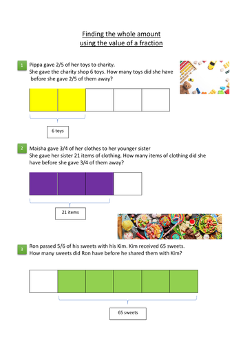 Maths Questions - Fractions. Finding the whole amount from a fraction.