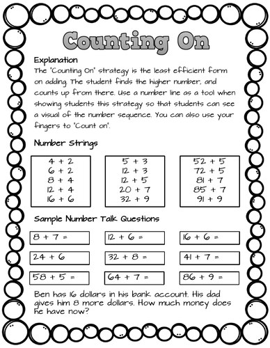 Mental Math Strategy: Counting On (Lesson & Worksheet)
