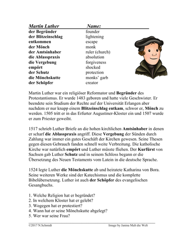 Martin Luther Biography In German Teaching Resources