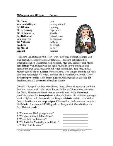 Hildegard von Bingen: German Biography of a Famous German Nun / Lesung