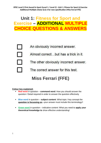 BTEC Level 2 Unit 1 Question and Answer revision bundle