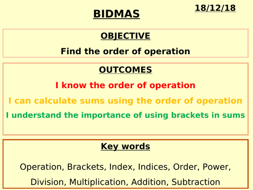 BIDMAS / BODMAS ppt