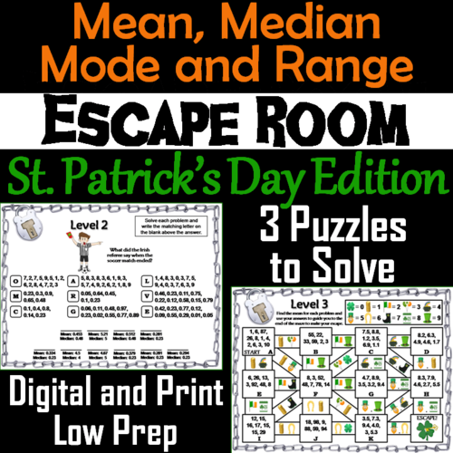 Mean, Median, Mode, and Range Activity: Escape Room St. Patrick's Day Math Game
