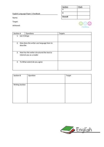 English Language Paper 1 Feedback Sheet