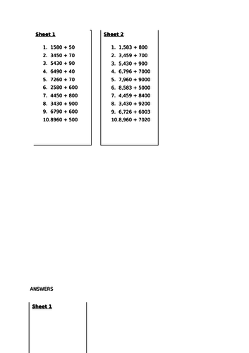 add numbers mentally with increasingly large numbers worksheets and challenges y5 teaching resources