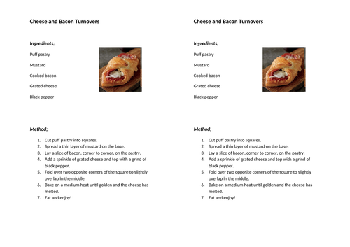 Cookery Club Recipe Cards