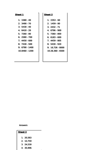 subtract numbers mentally with increasingly large numbers worksheets and challenges y5 teaching resources