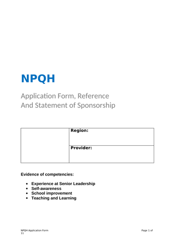 NPQH 2018 Successful Completed Assessment Application Example