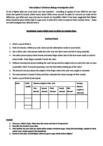 Sugary drinks reaction time practical