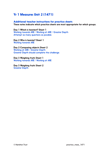 Compare and measure weights - Practice Worksheets - Year 1 | Teaching