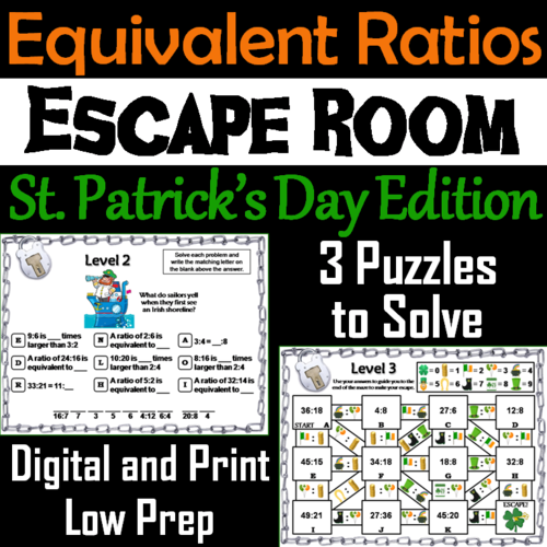 Equivalent Ratios Game: Escape Room St. Patrick's Day Math Activity