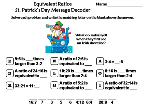 Equivalent Ratios St. Patrick's Day Math Activity: Message Decoder