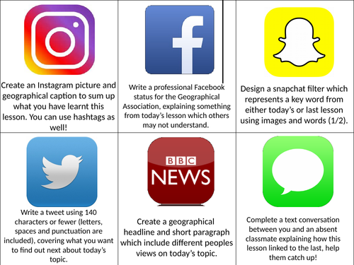 Social media plenary/homework