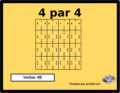 RE Verbs in French Verbes RE Present Tense 4 by 4