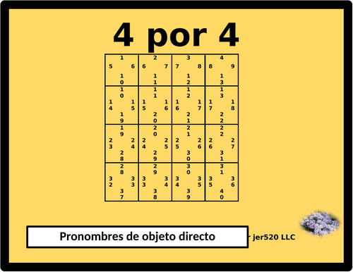 Spanish Direct Object Pronouns 4 by 4