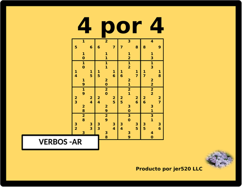 AR Verbs in Spanish Verbos AR Present Tense 4 by 4