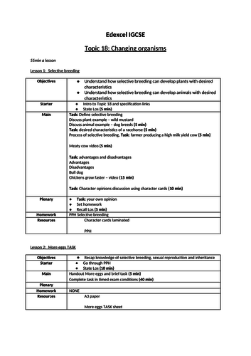 igcse edexcel biology 9 1 topic 18 changing organisms teaching