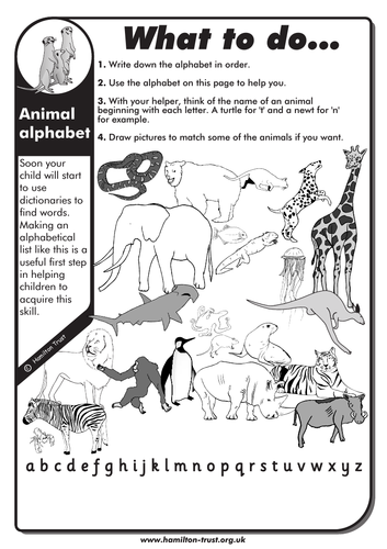 Animal Alphabet English Homework Ks1 Teaching Resources