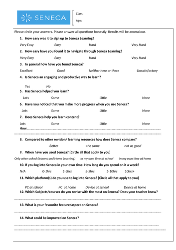 Seneca Learning Questionnaire Proforma