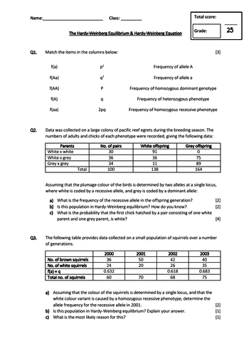 Questions involving the Hardy-Weinberg equilibrium